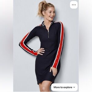 Women’s navy red & white track suit dress with zip front detail